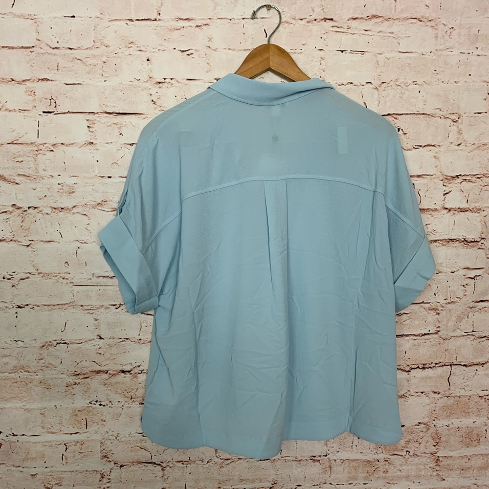 Whistles Textured Short Sleeve Blue Blouse - Picture 9 of 9